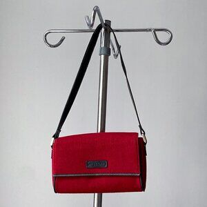 ❄️ Y2K Vintage Red & Black Faux-Wool and Faux-Leather Rectangle Shoulder Bag
